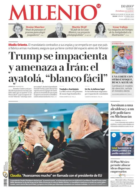 Portada de Milenio del miércoles, 18 de junio de 2025
