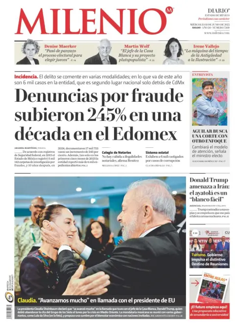 Portada de Milenio Edo de Mexico del miércoles, 18 de junio de 2025