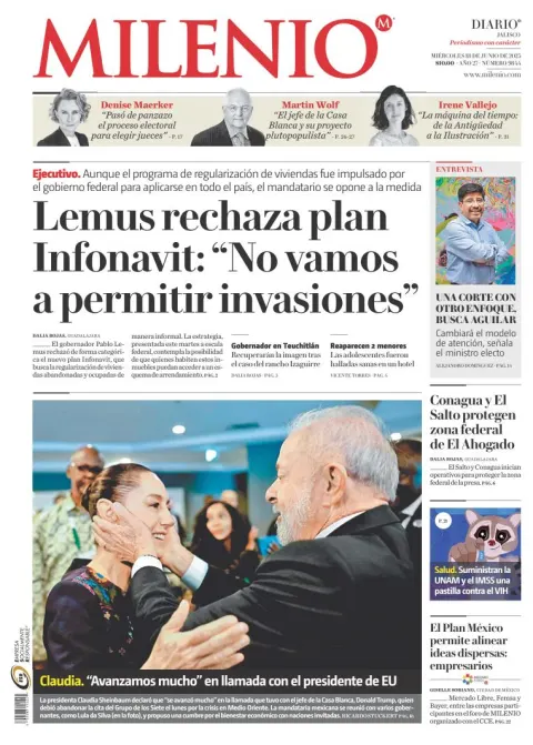 Portada de Milenio Jalisco del miércoles, 18 de junio de 2025