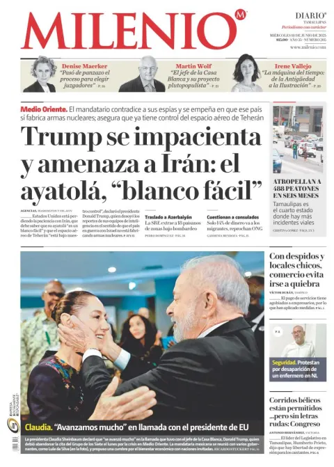 Portada de Milenio Tamaulipas del miércoles, 18 de junio de 2025