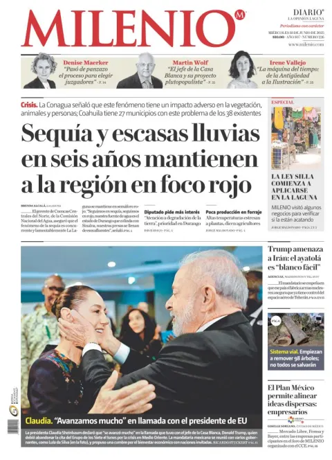 Portada de Milenio Laguna del miércoles, 18 de junio de 2025