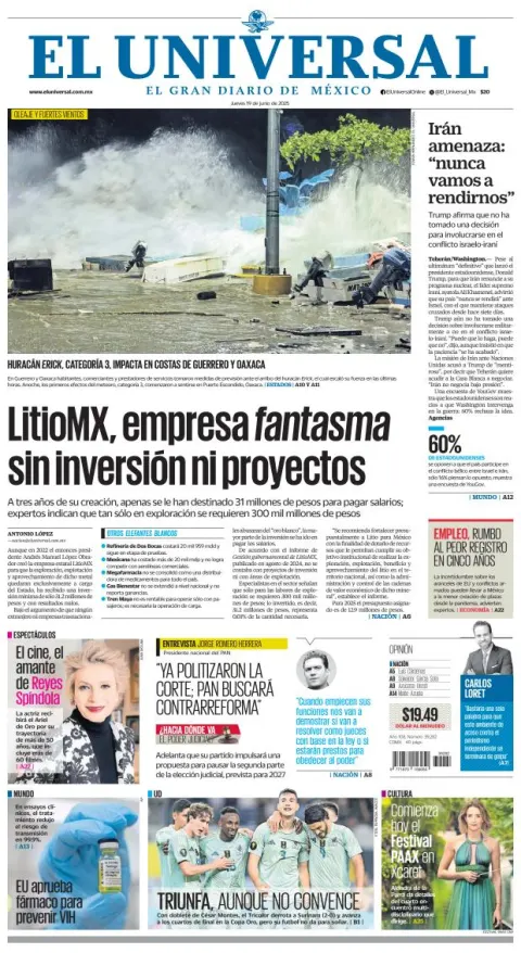 Portada de El Universal