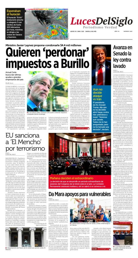 Portada de Luces del Siglo del jueves, 19 de junio de 2025
