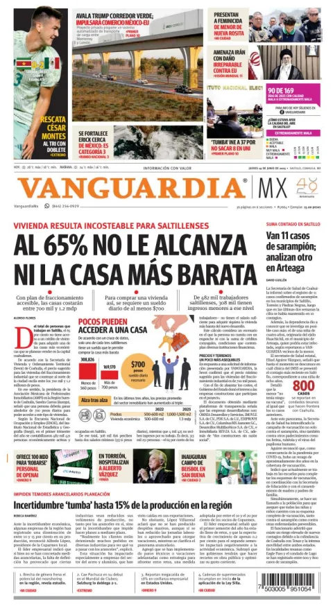 Portada de Vanguardia del jueves, 19 de junio de 2025