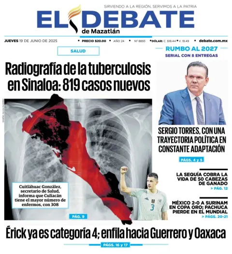 Portada de El Debate de Mazatlan del jueves, 19 de junio de 2025