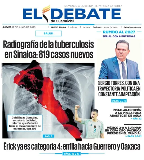 Portada de El Debate de Guamuchil del jueves, 19 de junio de 2025