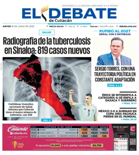 Portada de El Debate de Culiacan del jueves, 19 de junio de 2025