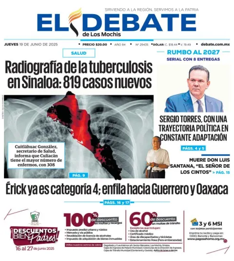 Portada de El Debate de los Mochis del jueves, 19 de junio de 2025