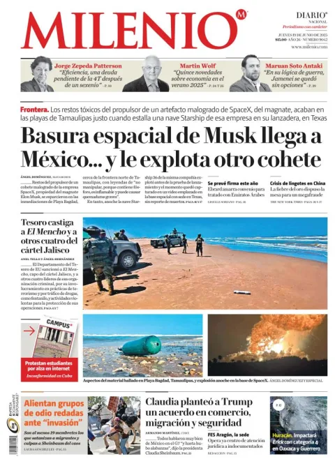 Portada de Milenio del jueves, 19 de junio de 2025