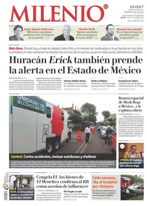 Portada de Milenio Edo de Mexico del jueves, 19 de junio de 2025