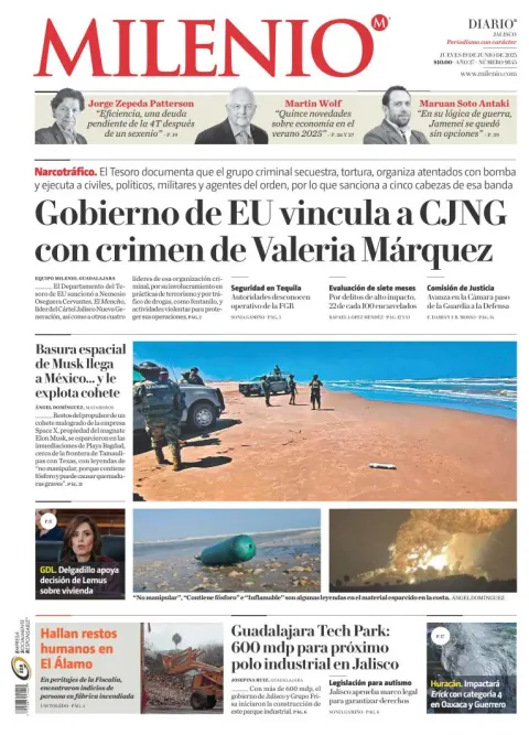 Portada de Milenio Jalisco del jueves, 19 de junio de 2025