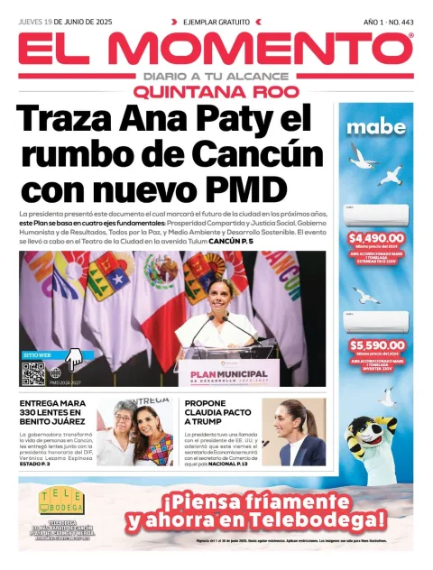 Portada de El Momento Quintana Roo del jueves, 19 de junio de 2025