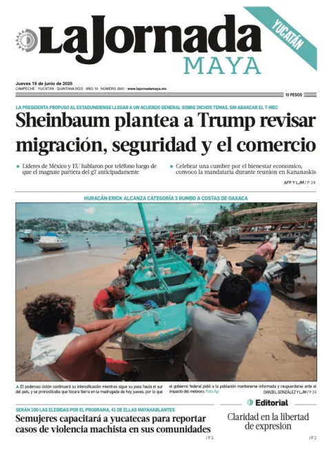 Portada de La Jornada Maya Yucatán del jueves, 19 de junio de 2025