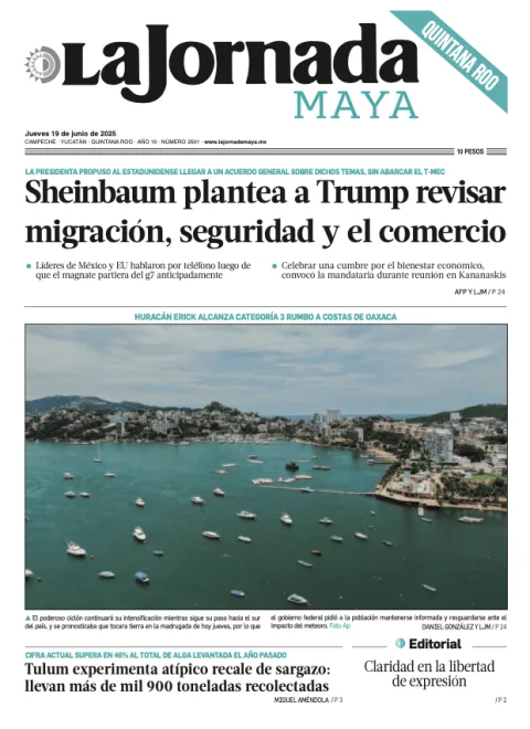 Portada de La Jornada Maya Quintana Roo del jueves, 19 de junio de 2025