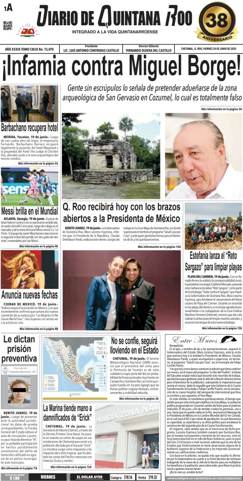 Portada de Diario de Quintana Roo (portada)