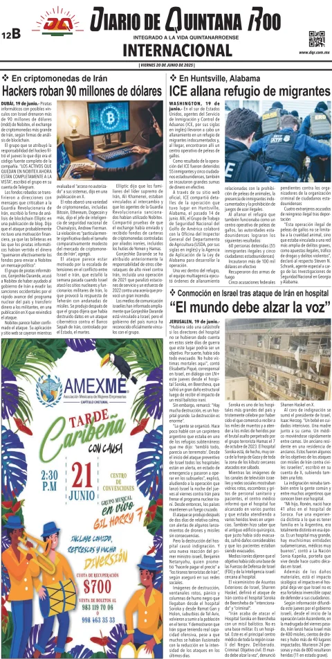 Portada de Diario de Quintana Roo (contra Portada)