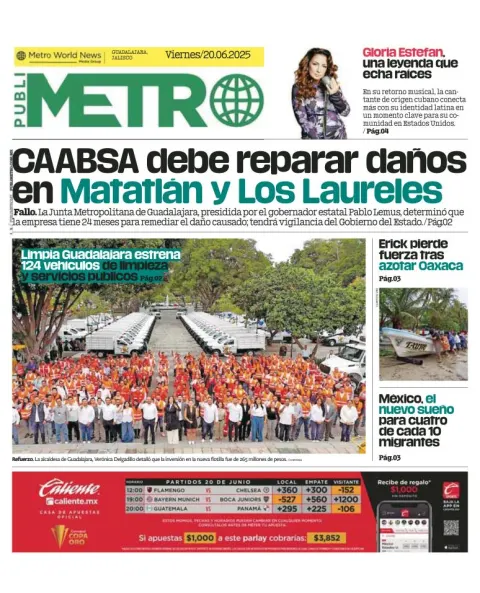 Portada de Publimetro Guadalajara del viernes, 20 de junio de 2025