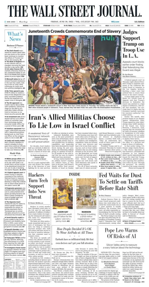 Portada de The Wall Street Journal del viernes, 20 de junio de 2025