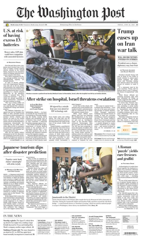 Portada de The Washington Post del viernes, 20 de junio de 2025