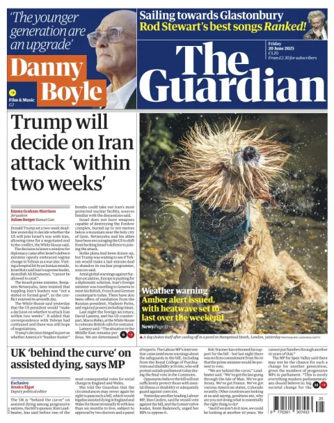 Portada de The Guardian (reino Unido) del viernes, 20 de junio de 2025