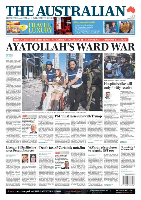 Portada de The Australian del viernes, 20 de junio de 2025