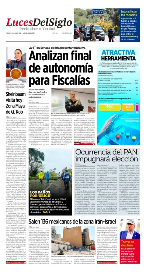 Portada de Luces del Siglo del viernes, 20 de junio de 2025