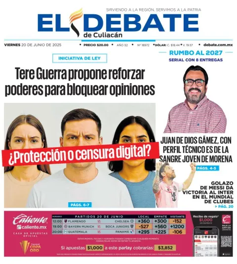 Portada de El Debate de Culiacan del viernes, 20 de junio de 2025
