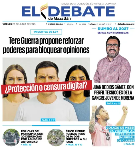 Portada de El Debate de Mazatlan del viernes, 20 de junio de 2025