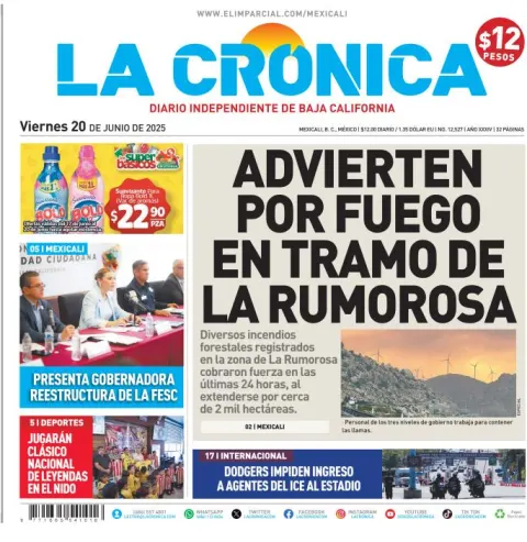 Portada de La Cronica del viernes, 20 de junio de 2025