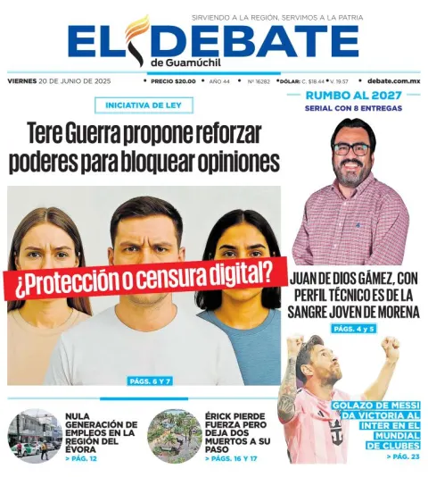 Portada de El Debate de Guamuchil del viernes, 20 de junio de 2025