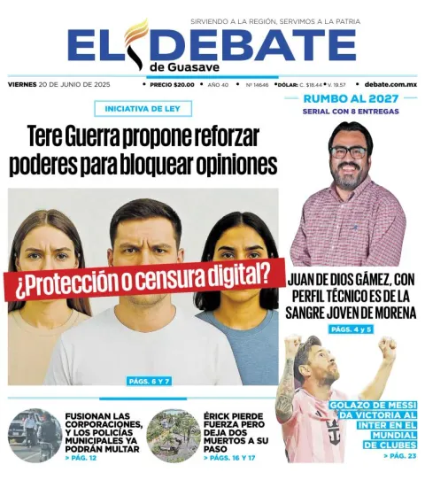 Portada de El Debate de Guasave del viernes, 20 de junio de 2025