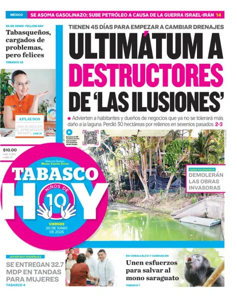 Portada de Tabasco Hoy del viernes, 20 de junio de 2025