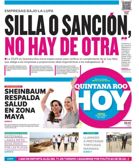 Portada de Quintana Roo Hoy del viernes, 20 de junio de 2025
