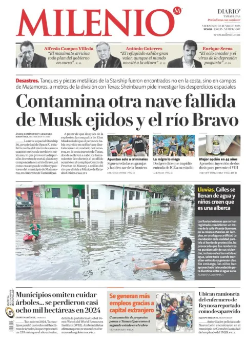 Portada de Milenio Tamaulipas del viernes, 20 de junio de 2025
