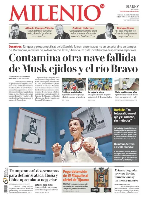 Portada de Milenio del viernes, 20 de junio de 2025
