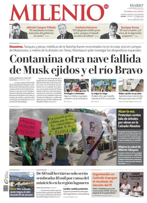 Portada de Milenio Laguna del viernes, 20 de junio de 2025