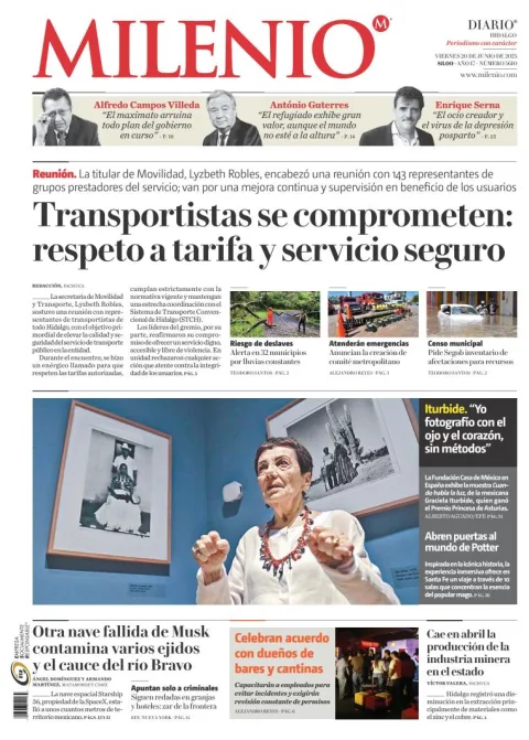 Portada de Milenio Hidalgo del viernes, 20 de junio de 2025