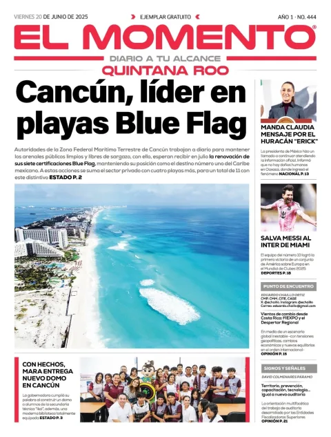 Portada de El Momento Quintana Roo del viernes, 20 de junio de 2025