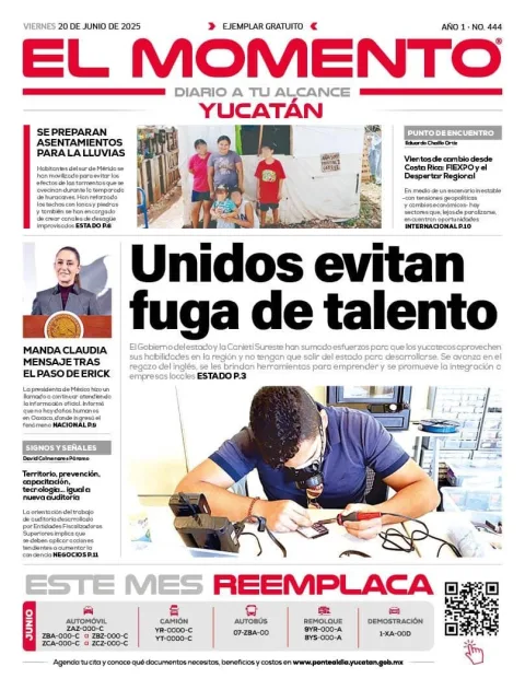Portada de El Momento Yucatan del viernes, 20 de junio de 2025