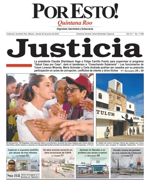 Portada de Por Esto (quintana Roo Chetumal) del viernes, 20 de junio de 2025