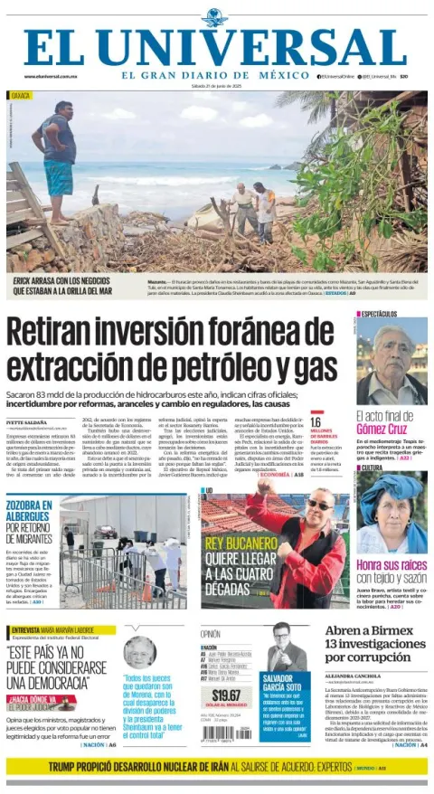 Portada de El Universal