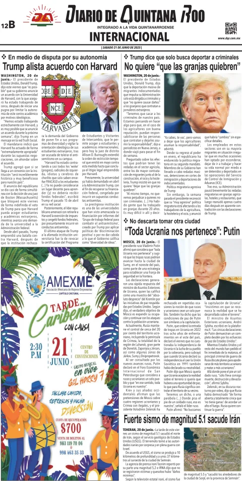 Portada de Diario de Quintana Roo (contra Portada)