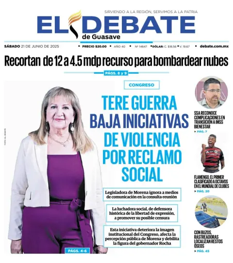 Portada de El Debate de Guasave del sábado, 21 de junio de 2025