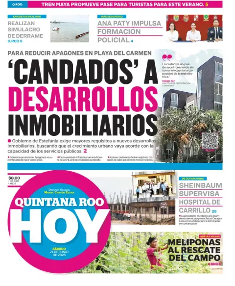 Portada de Quintana Roo Hoy del sábado, 21 de junio de 2025