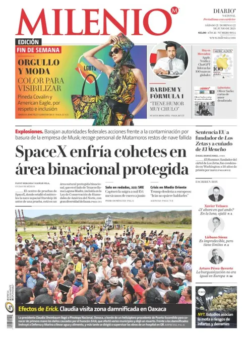 Portada de Milenio del sábado, 21 de junio de 2025