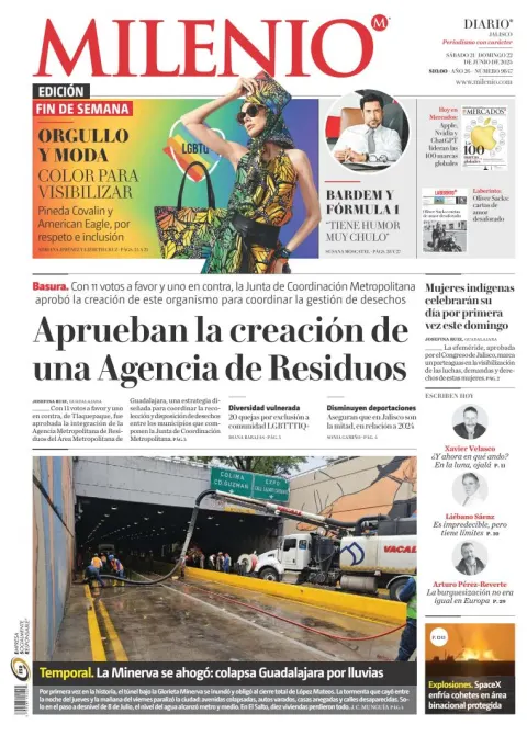 Portada de Milenio Jalisco del sábado, 21 de junio de 2025