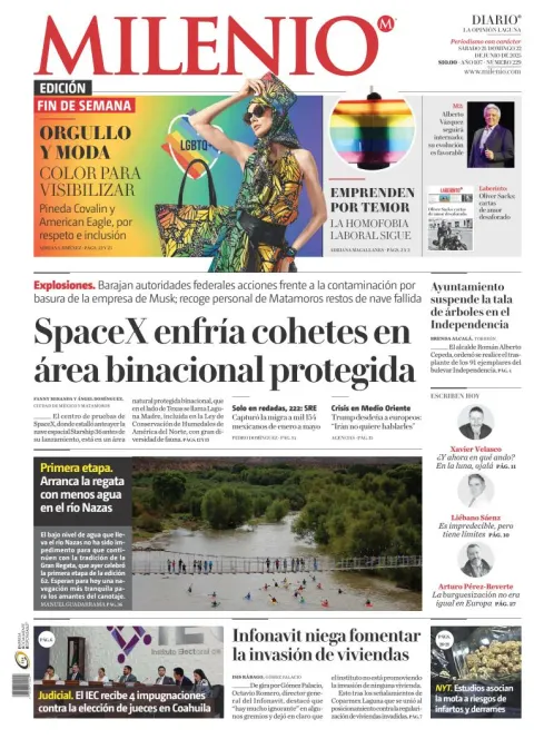 Portada de Milenio Laguna del sábado, 21 de junio de 2025