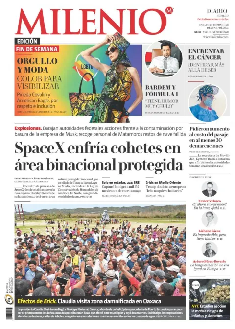 Portada de Milenio Hidalgo del sábado, 21 de junio de 2025
