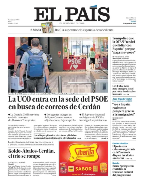 Portada de El Pais del sábado, 21 de junio de 2025
