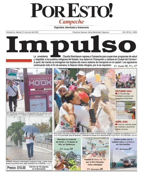 Portada de Por Esto (campeche) del sábado, 21 de junio de 2025